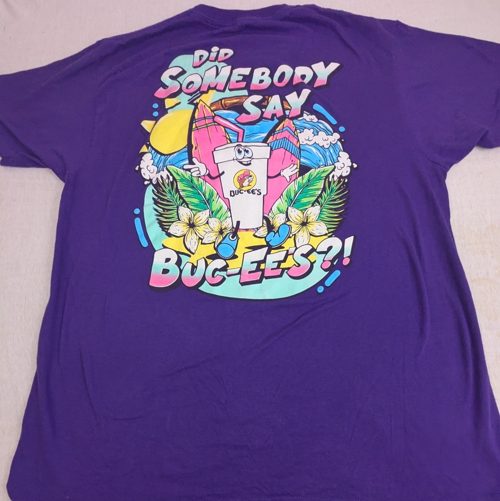 Buc-ee's Did Somebody Say Buc-ee's Purple Tee Neon Colors Surfboard Beach Large